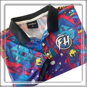 Fresh Hoods Colorful Graphic Print Short Sleeve Polo Men’s Size XL